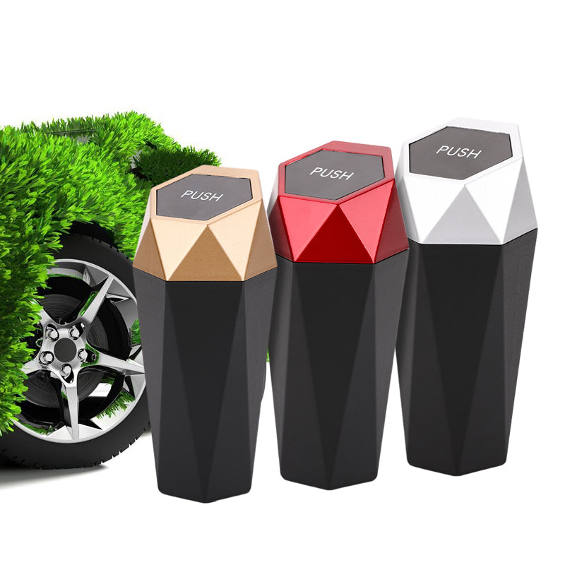 Diamond Shape Plastic Mini Office Home Auto Car Trash Garbage Can with Lid - Delicate Leather