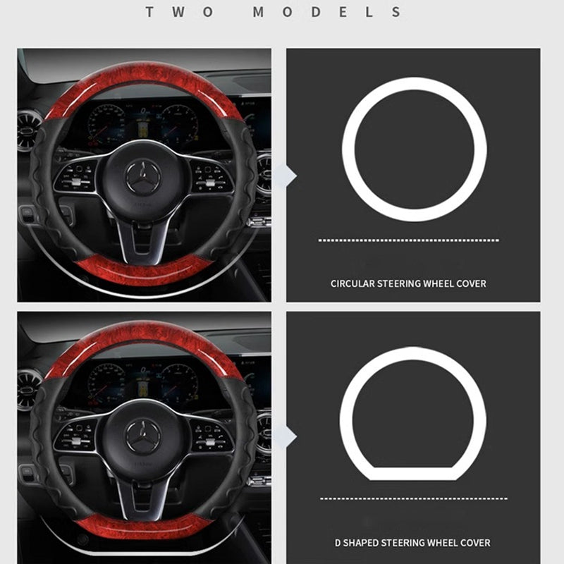 Four Seasons General Steering Wheel Cover Auto Interior Fur Anti-Slip Sweat-Absorbent Breathable Wood Steering Wheel Cover - Delicate Leather