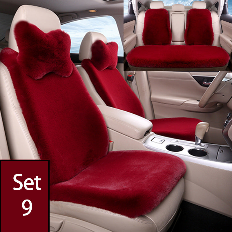 Luxury 9-Piece Set Fur Car Seat Cover Cushion with Neck Pillow for Winter