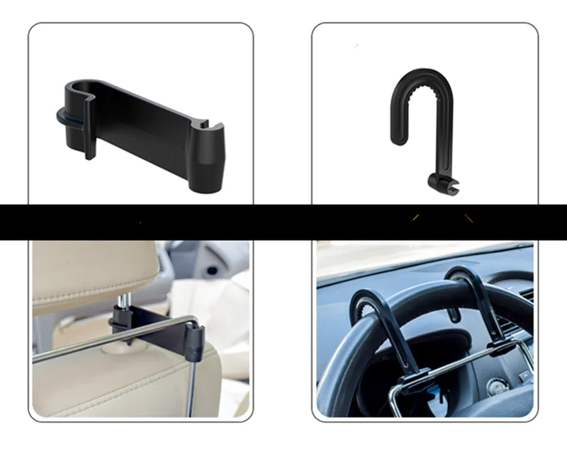 Foldable Car Computer Rack with Drawer Shelf - Steering Wheel and Seat Back Laptop Tray & Food Drink Holder Stand - Delicate Leather