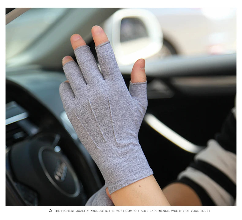 Unisex Semi-Finger Sunscreen Gloves - Non-Slip, Thin Style for Spring and Summer Driving - Delicate Leather