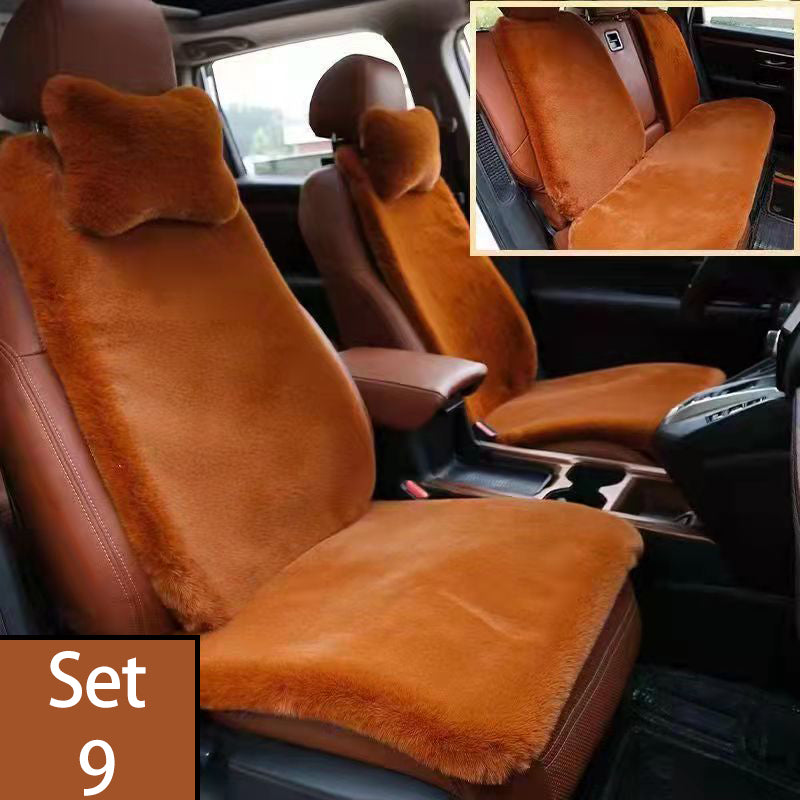 Luxury 9-Piece Set Fur Car Seat Cover Cushion with Neck Pillow for Winter