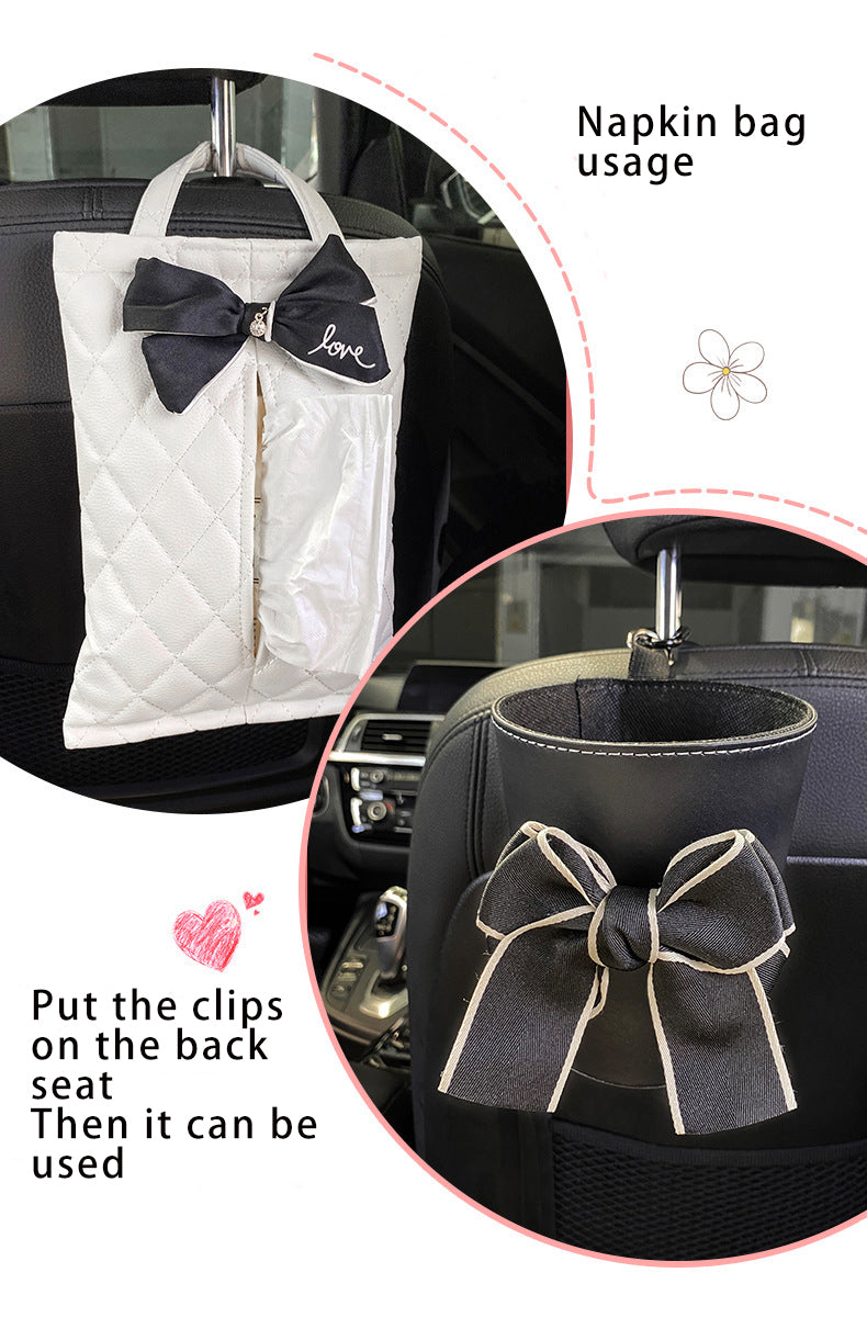 PU Leather Car Trash Can and Napkin Bag - Waterproof Auto Garbage Bag Hanging Car Trash Bin - Delicate Leather
