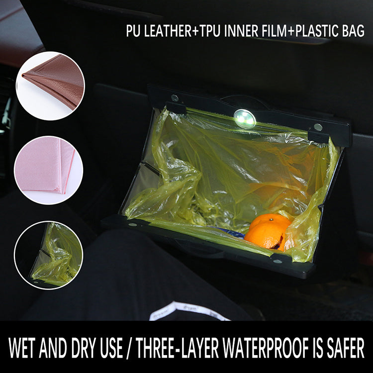 Universal Car Trash Can - Multi-Function with LED Light Mini Car Bin Organizer - Delicate Leather