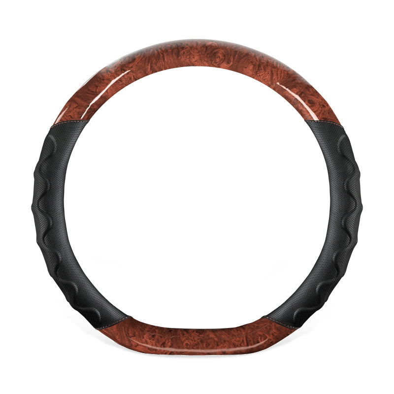 Four Seasons General Steering Wheel Cover Auto Interior Fur Anti-Slip Sweat-Absorbent Breathable Wood Steering Wheel Cover - Delicate Leather