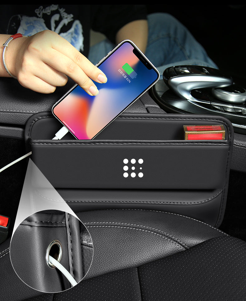 Delicate Leather Car Seat Gap Filler Organizer, Custom Fir For Your Cars, PU Leather Car Organizer Bag - Back Seat Organizer & Side Gap Filler with Storage Box - Delicate Leather
