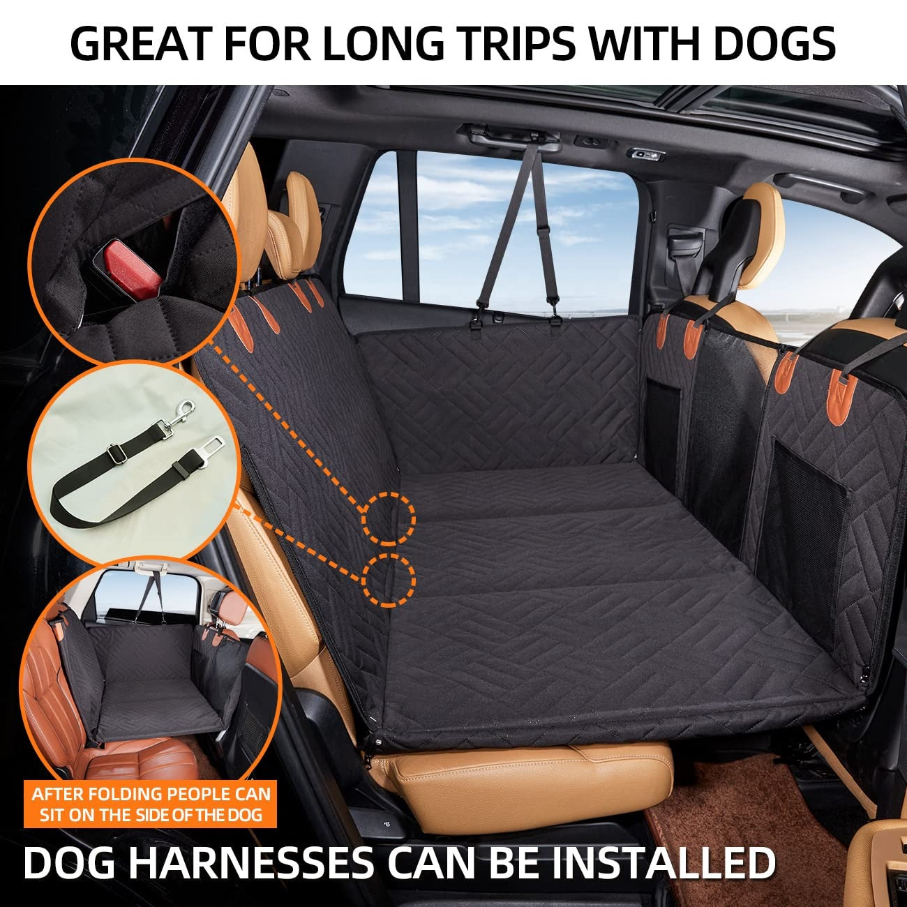 Best Dog Car Seat Cover - Hard Bottom Waterproof Dog Car Hammock Pet Mat Blanket Backseat Cover for Dogs in Car - Delicate Leather