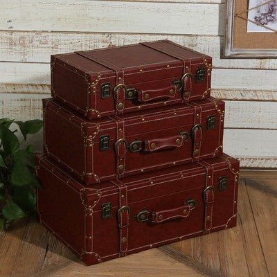 Classic Large Wooden Decorative Storage Trunk Set - 4 Pieces
