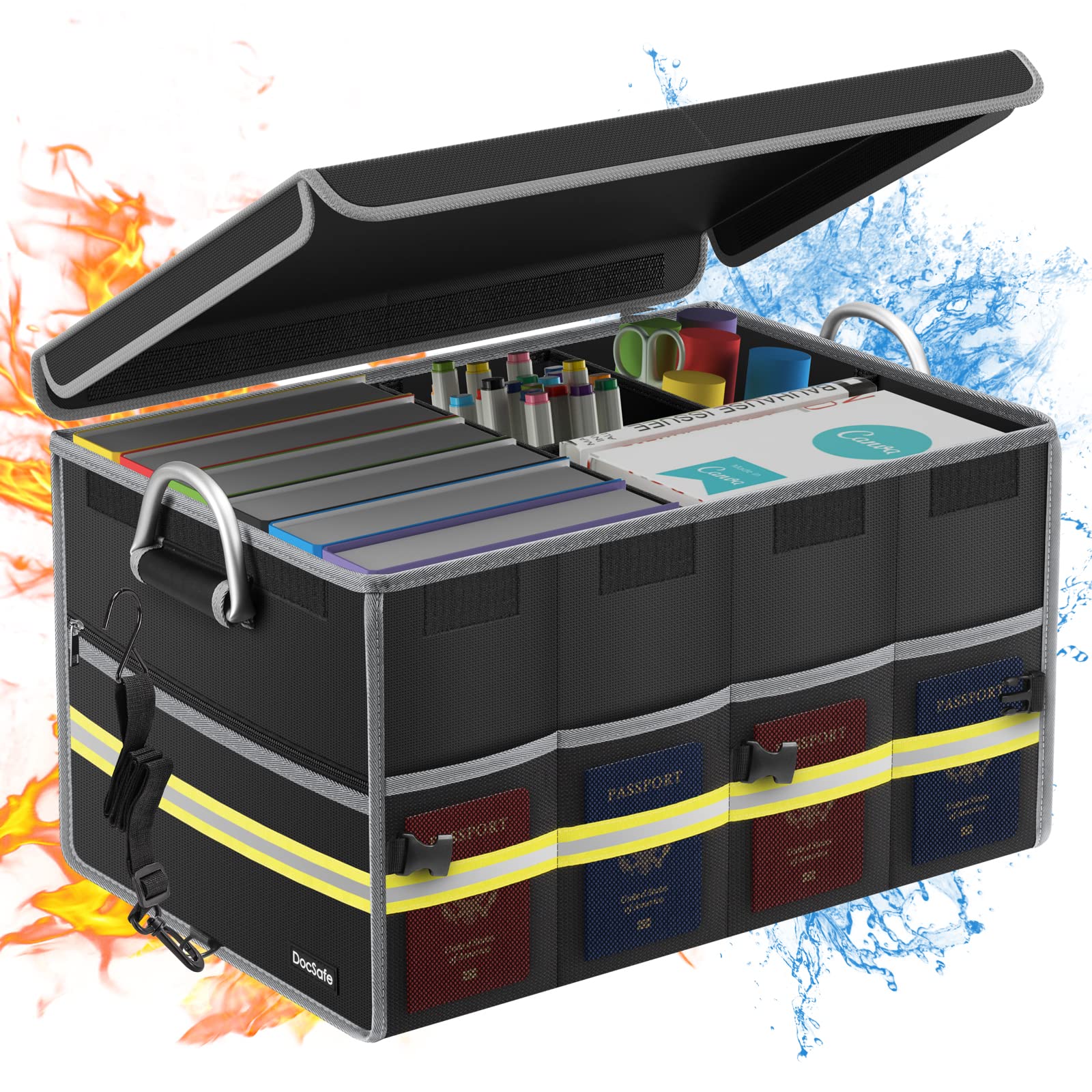 Trunk Car Boot Organiser with Lid - Collapsible Waterproof Non-Slip Foldable Car Box Bag with Handles and Reflective Strips - Delicate Leather