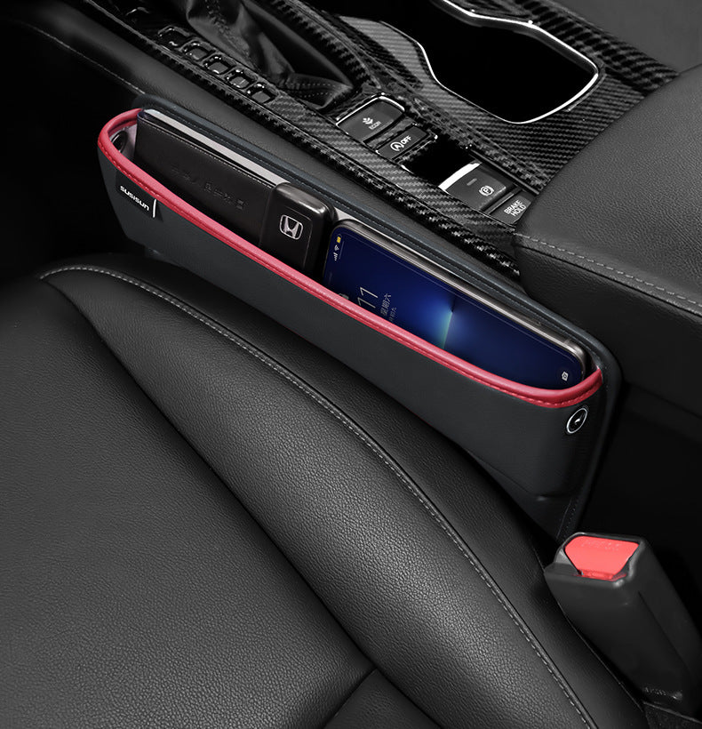 Car Seat Gap Filler Organizer, Custom For All Cars, Multifunctional PU Leather Seat Gap Storage Bag - Car Seat Gap Filler with Phone and Cup Holder - Delicate Leather