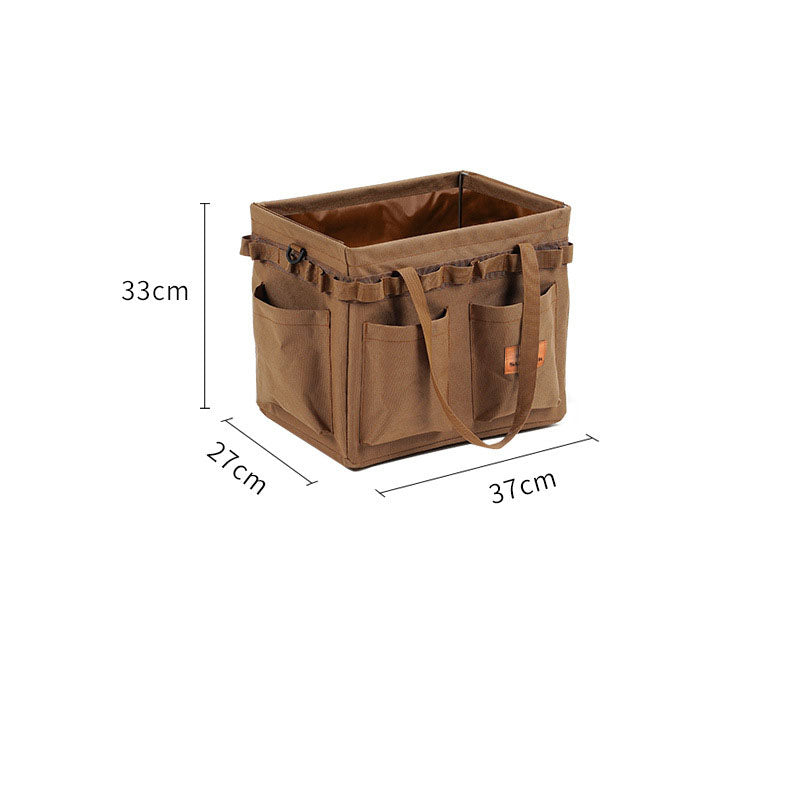 Outdoor Carrying Box Folding Tote Bag - Portable Travel Storage Organizer for Camping Tools, Tableware, and Sundries - Delicate Leather