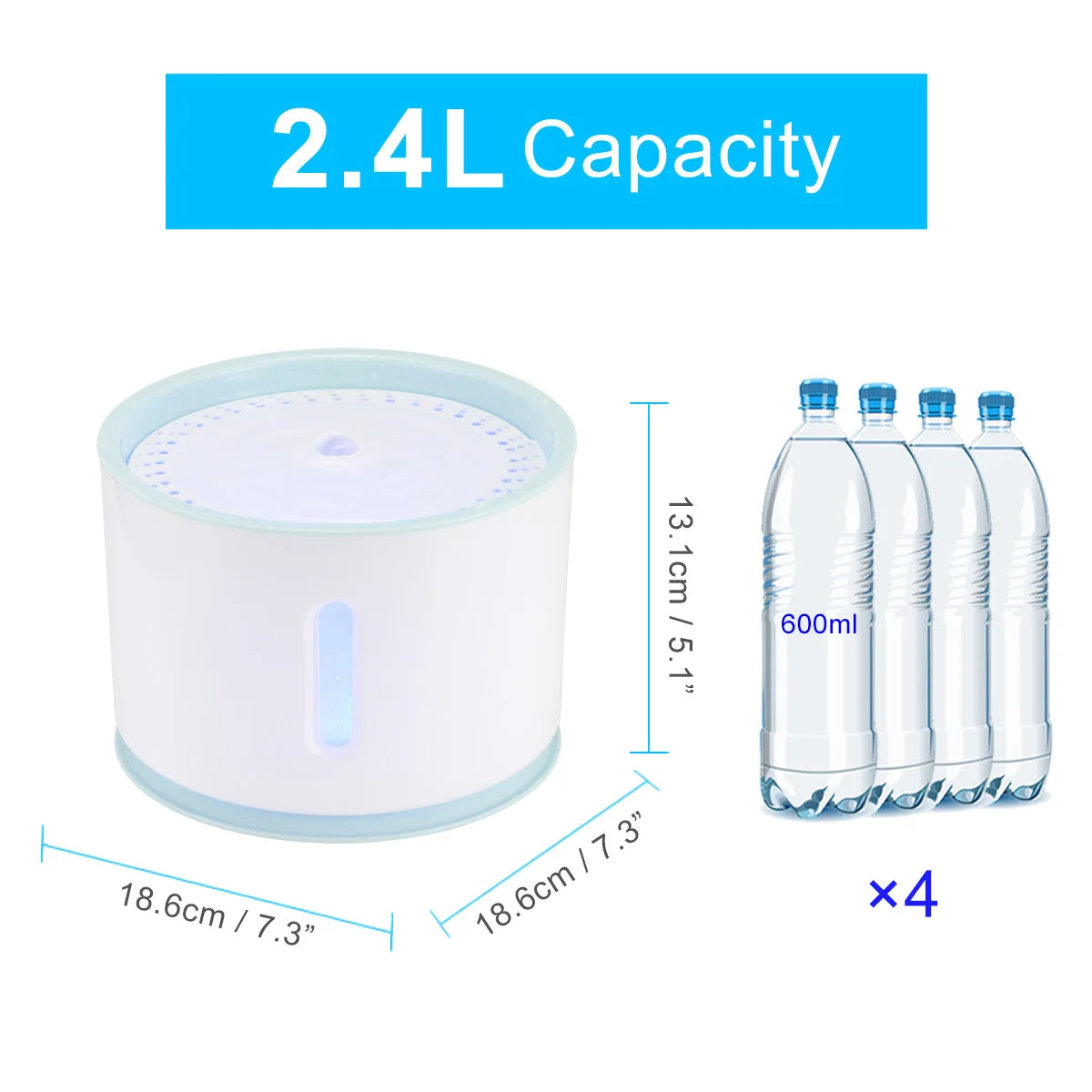 2.4L Automatic Pet Cat Water Fountain with LED Electric USB Dog Cat Pet Mute Drinker Feeder Bowl Pet Drinking Fountain Dispenser - Delicate Leather