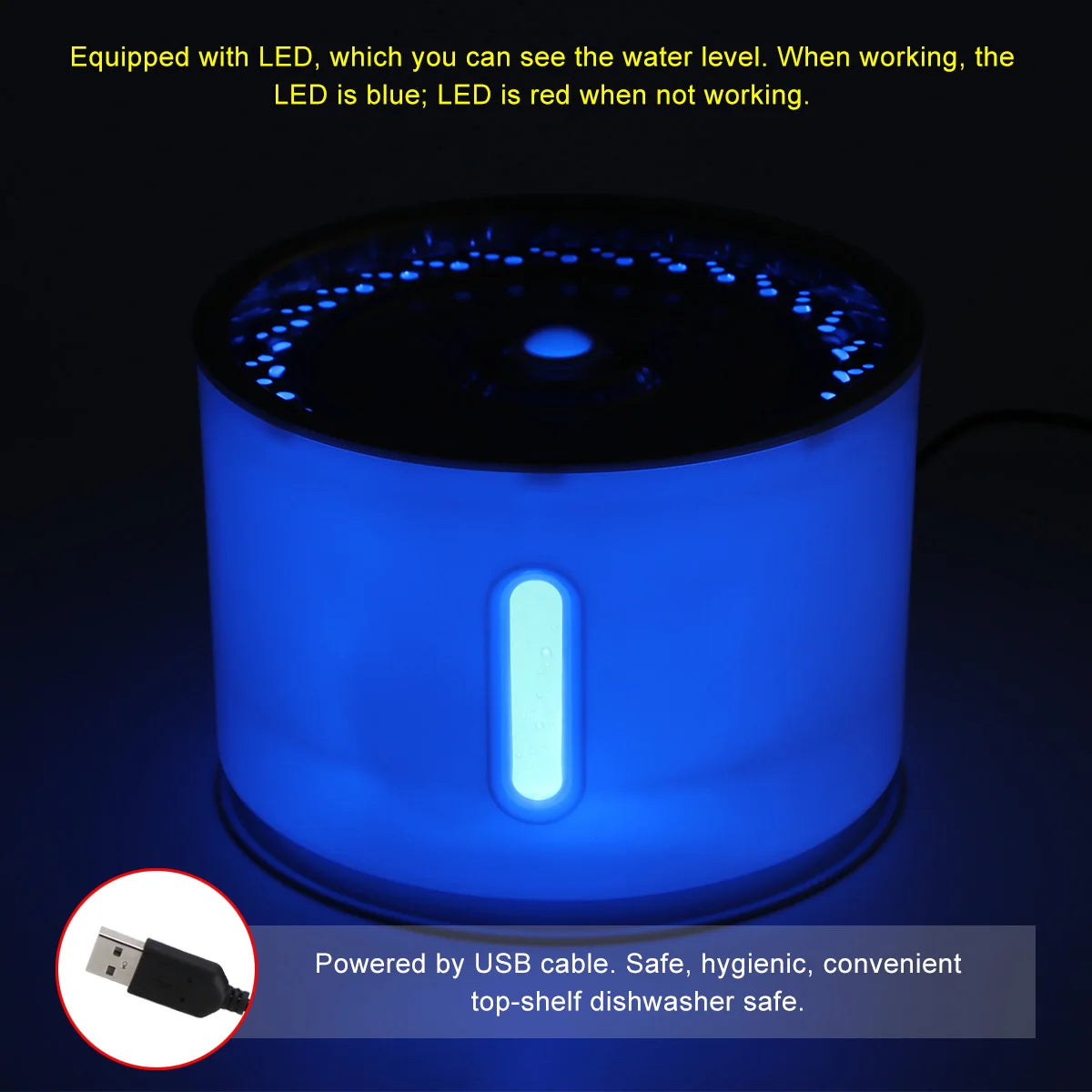 2.4L Automatic Pet Cat Water Fountain with LED Electric USB Dog Cat Pet Mute Drinker Feeder Bowl Pet Drinking Fountain Dispenser - Delicate Leather