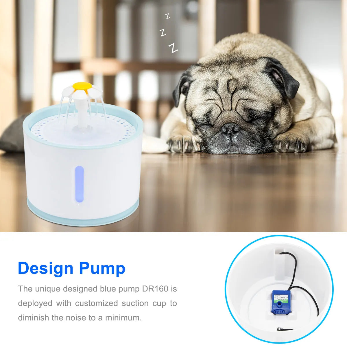 2.4L Automatic Pet Cat Water Fountain with LED Electric USB Dog Cat Pet Mute Drinker Feeder Bowl Pet Drinking Fountain Dispenser - Delicate Leather