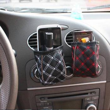 Car Grille Hanging Mini Storage Bag - PU Leather Organizer Pouch, Compact 10x6 cm, Universal Fit, Convenient Accessory for Coins, Keys, and Small Items, Available in White and Red - 2 Pack - Delicate Leather
