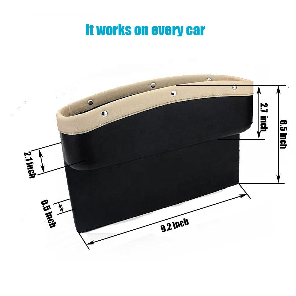 Car Seat Gap Filler Organizer, Custom For All Cars, Car Seat Pockets - PU Leather Side Seat Organizer and Gap Filler with Non-Slip Mat - Delicate Leather