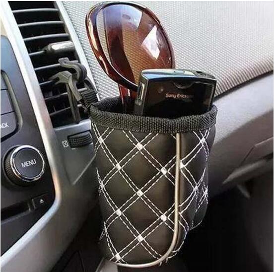 Car Grille Hanging Mini Storage Bag - PU Leather Organizer Pouch, Compact 10x6 cm, Universal Fit, Convenient Accessory for Coins, Keys, and Small Items, Available in White and Red - 2 Pack - Delicate Leather