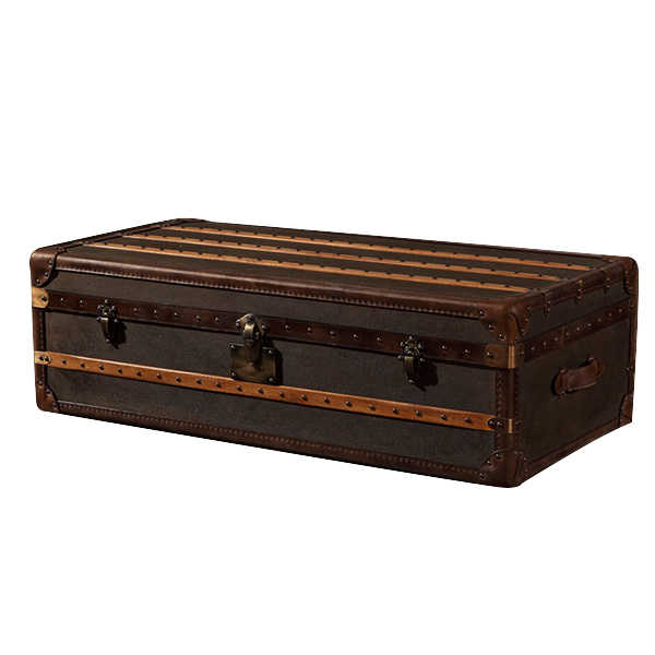 American Retro Industrial Steamer Chest Trunk with Vintage Leather Line - Delicate Leather