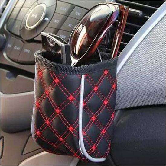 Car Grille Hanging Mini Storage Bag - PU Leather Organizer Pouch, Compact 10x6 cm, Universal Fit, Convenient Accessory for Coins, Keys, and Small Items, Available in White and Red - 2 Pack - Delicate Leather