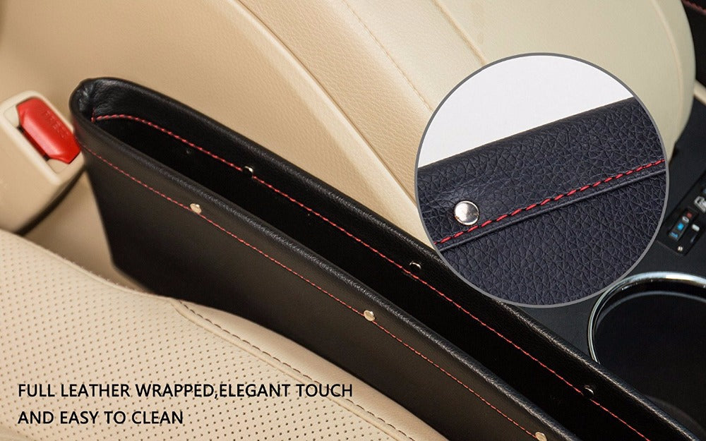 Car Seat Gap Filler Organizer, Custom For All Cars, Auto Car Back Seat Side Door Gap Filler Box Organizer - Durable PU Leather - Delicate Leather