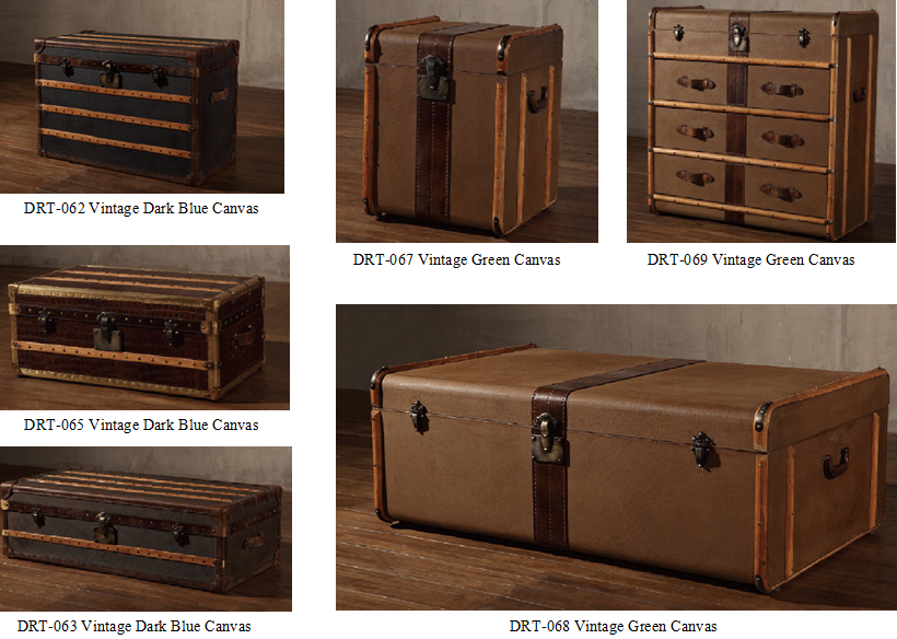 American Retro Industrial Steamer Chest Trunk with Vintage Leather Line - Delicate Leather
