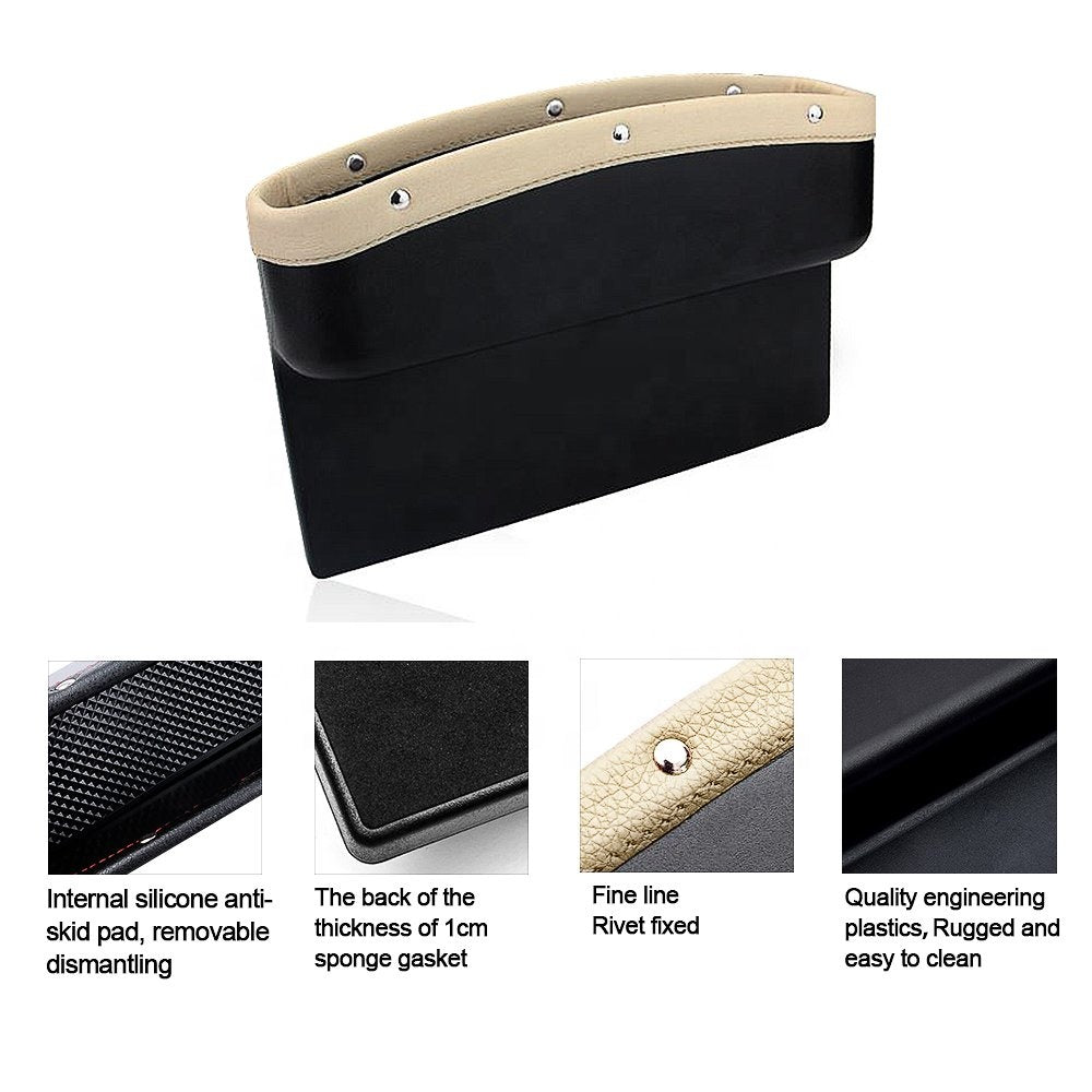 Car Seat Gap Filler Organizer, Custom For All Cars, Car Seat Pockets - PU Leather Side Seat Organizer and Gap Filler with Non-Slip Mat - Delicate Leather