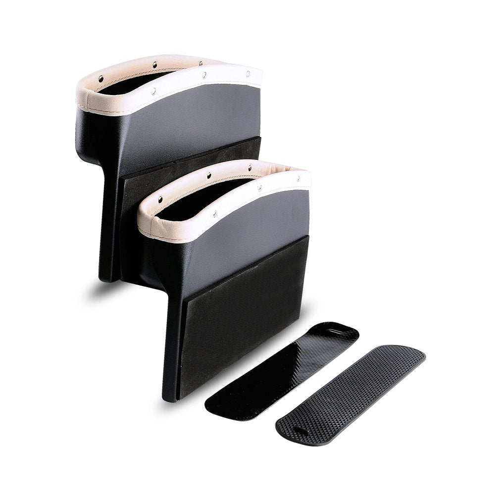 Car Seat Gap Filler Organizer, Custom For All Cars, Car Seat Pockets - PU Leather Side Seat Organizer and Gap Filler with Non-Slip Mat - Delicate Leather
