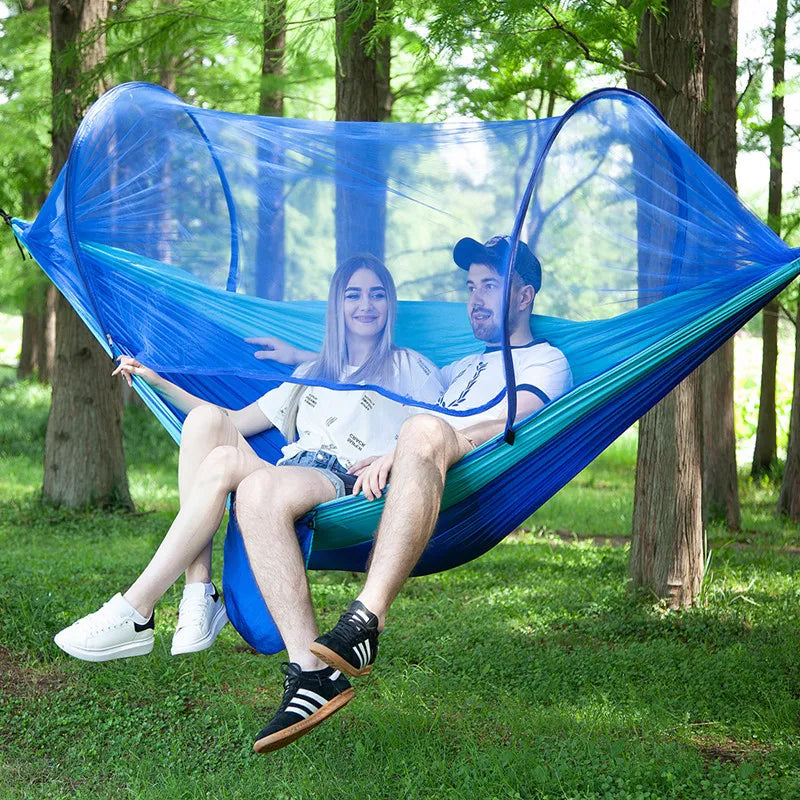 Premium Lightweight Camping Hammock with Integrated Pop-Up Mosquito Net: Durable Parachute Material, Portable Outdoor Swing Sleeping Hammock for Campers - Delicate Leather