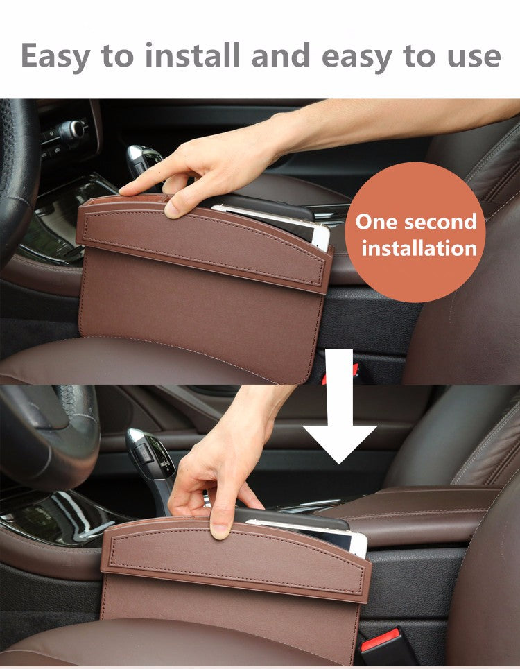 Multifunctional PU Leather Car Seat Crevice Storage Box – Front Seat Organizer for Parking & Holiday Essentials - Delicate Leather