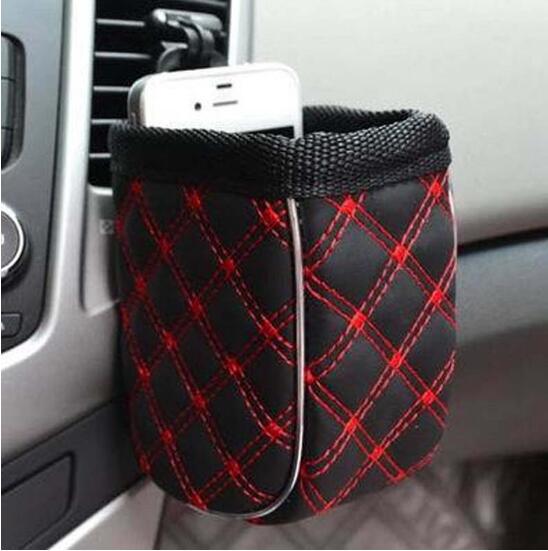 Car Grille Hanging Mini Storage Bag - PU Leather Organizer Pouch, Compact 10x6 cm, Universal Fit, Convenient Accessory for Coins, Keys, and Small Items, Available in White and Red - 2 Pack - Delicate Leather