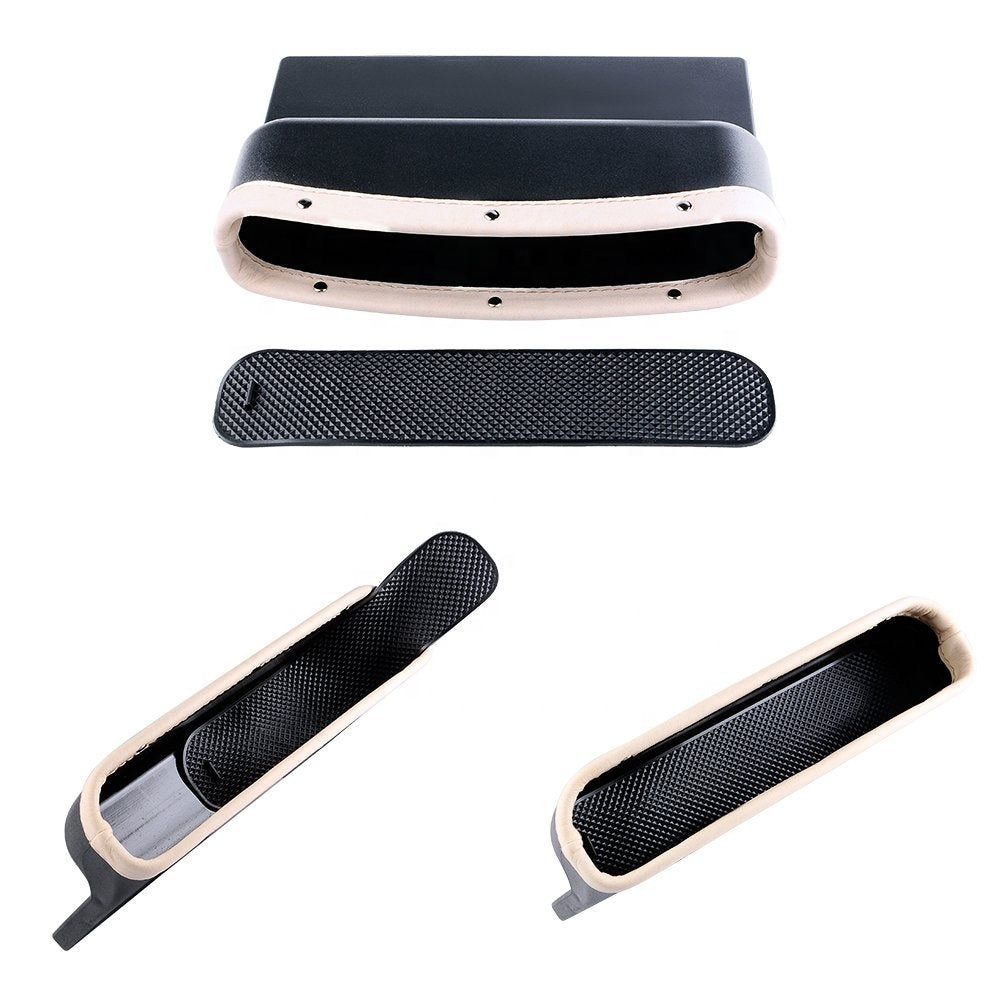 Car Seat Gap Filler Organizer, Custom For All Cars, Car Seat Pockets - PU Leather Side Seat Organizer and Gap Filler with Non-Slip Mat - Delicate Leather