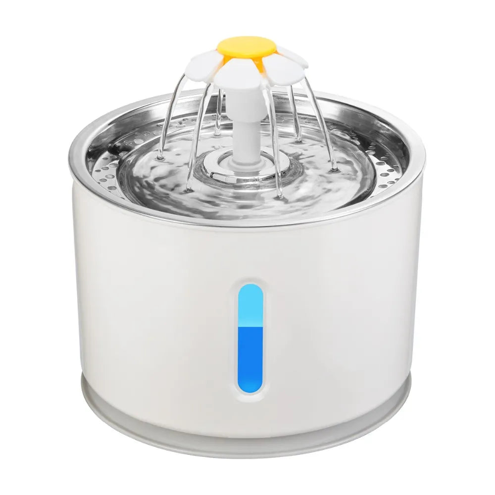2.4L Automatic Pet Cat Water Fountain with LED Electric USB Dog Cat Pet Mute Drinker Feeder Bowl Pet Drinking Fountain Dispenser - Delicate Leather