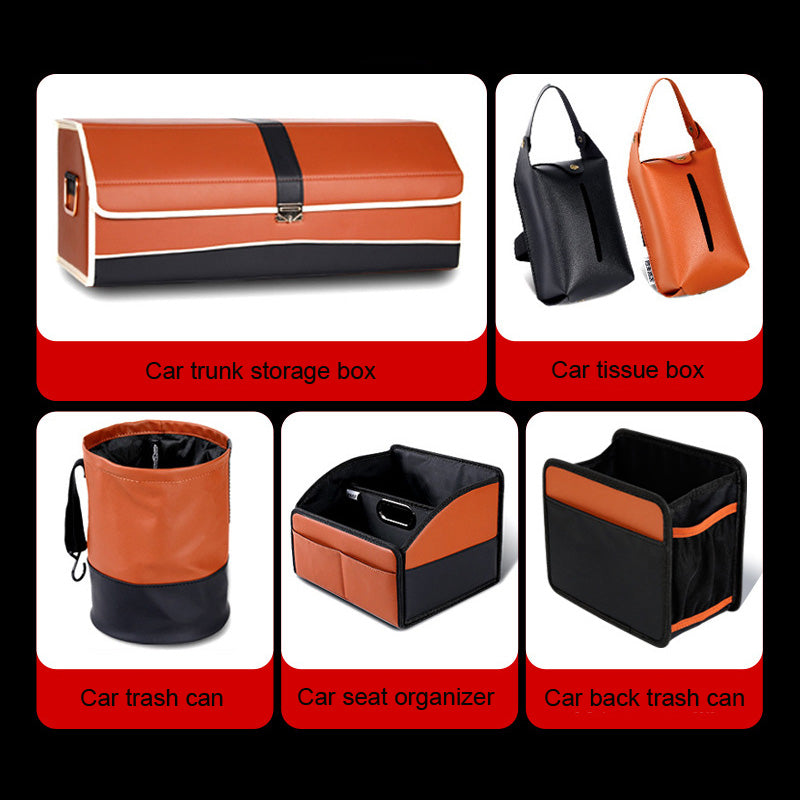Factory Custom Collapsible Car Trash Can and Hanging Tissue Bag - Set Of 4 - Delicate Leather