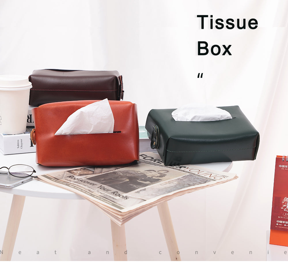 Vintage Genuine Leather Tissue Holder Case | Elegant Leather Tissue Box Storage - Delicate Leather