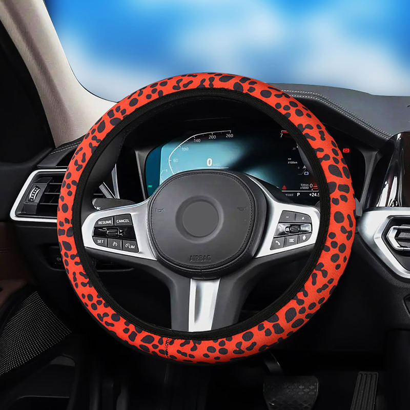 2024 New Universal Non-slip Leopard Print Leather Elastic Steering Wheel Cover