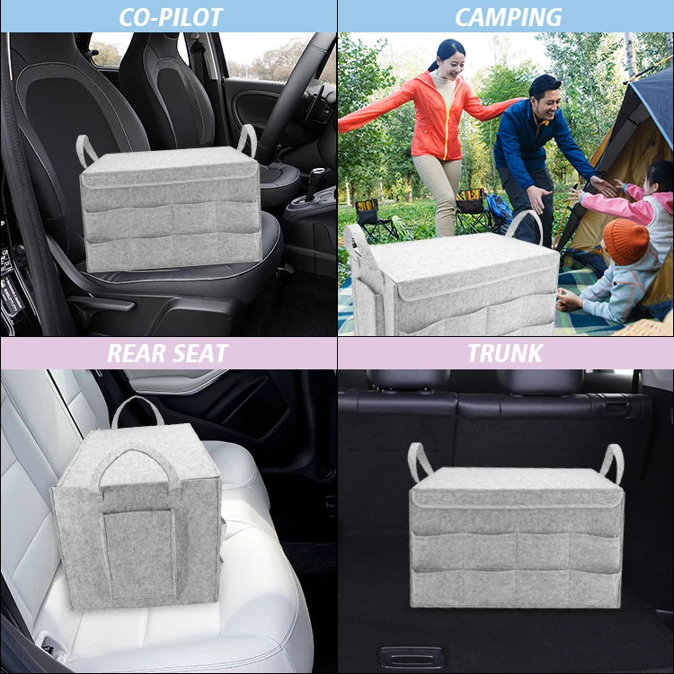 Foldable Large Car Trunk Organizer with Rear Compartment and Protective Cover - Delicate Leather