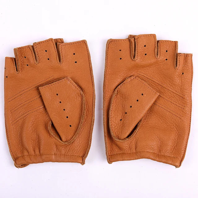 New Arrival Spring Men's Leather Gloves - 100% Goatskin Half Finger Fingerless Gym Fitness Driving Gloves - Delicate Leather