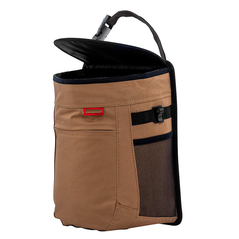 Spill-Proof 2.5 Gallon Hanging Car Trash Can with Lid - Odor Blocking and Removable Liner - Delicate Leather