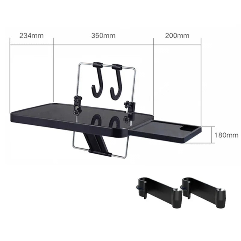 Foldable Car Computer Rack with Drawer Shelf - Steering Wheel and Seat Back Laptop Tray & Food Drink Holder Stand - Delicate Leather