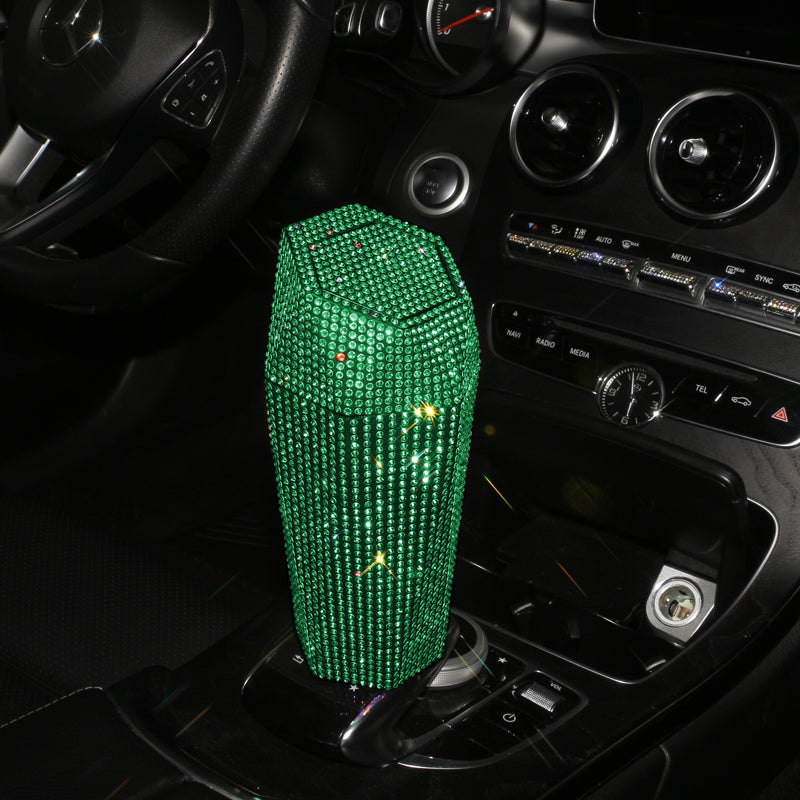 New Bling Diamond-Shaped Car Trash Can with Lid - Mini Garbage Storage Box - Delicate Leather