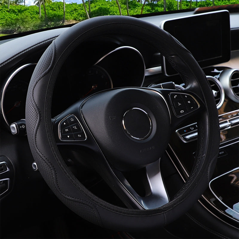 Premium Leather Car Steering Wheel Cover Non-Slip Auto Vehicle Wheel Cover