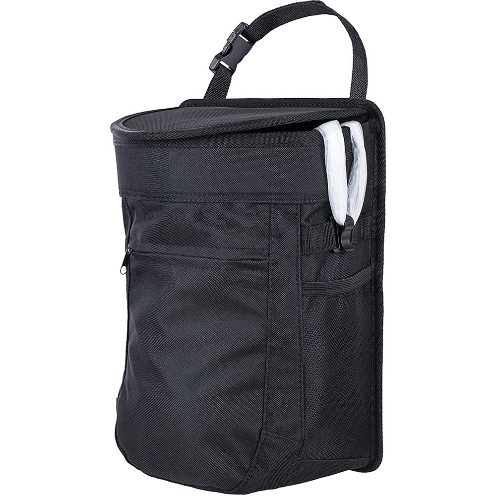 Spill-Proof 2.5 Gallon Hanging Car Trash Can with Lid - Odor Blocking and Removable Liner - Delicate Leather