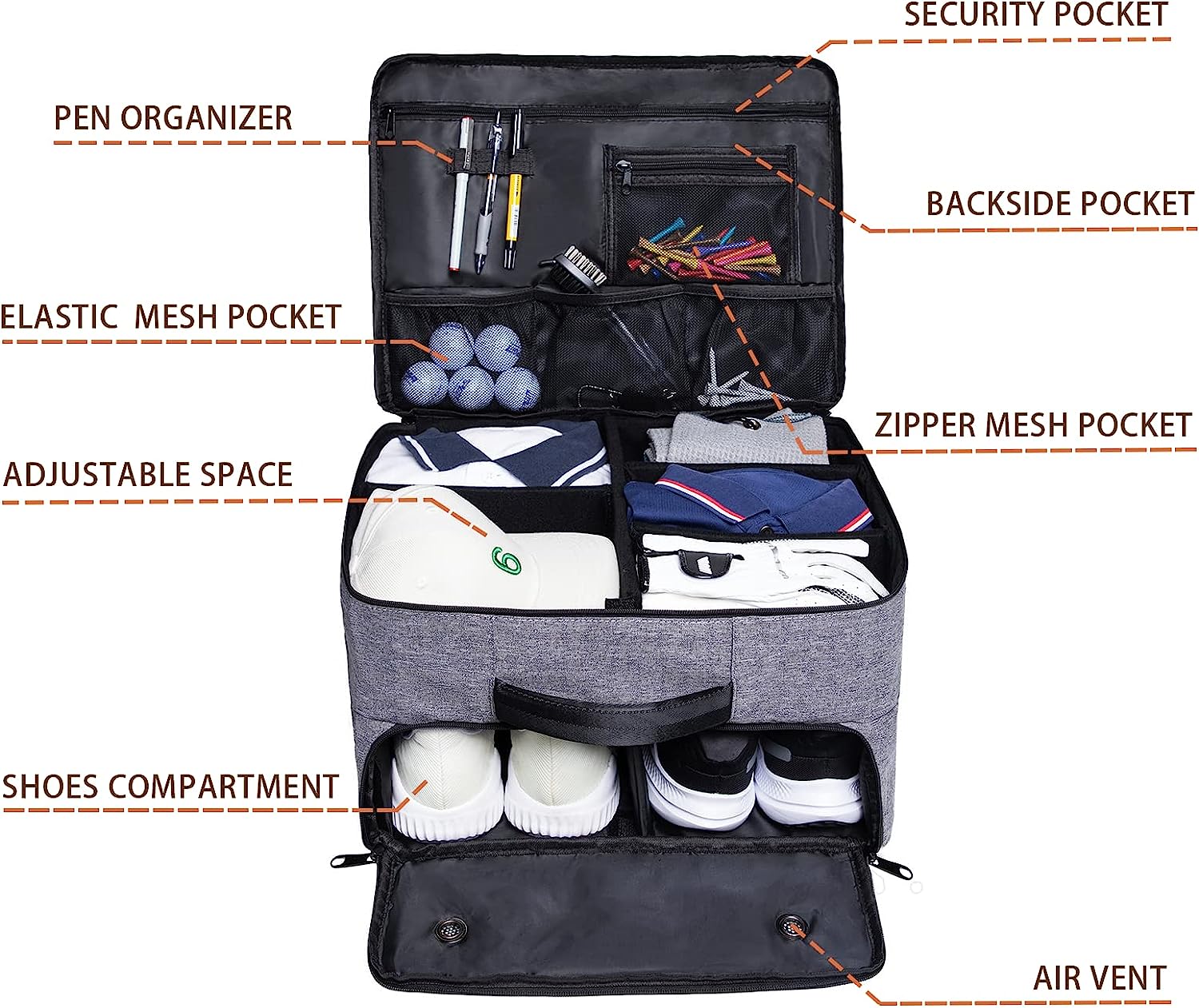 Large Storage Space Adjustable Double Layer Car Golf Trunk Organizer Bag - Delicate Leather