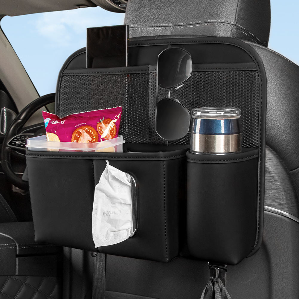 Multifunction Backseat Leather Car Back Seat Bag Organizer With Tablet Holder & 9 Storage Pockets - Delicate Leather