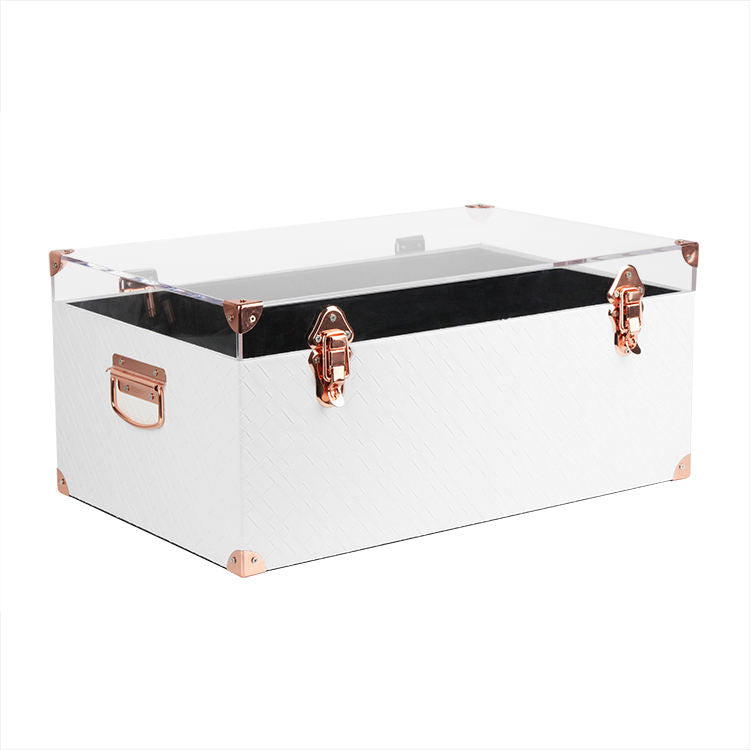 Premium White Leather Storage Box with Transparent Acrylic Cover for Stylish and Practical Interior Solutions - Delicate Leather