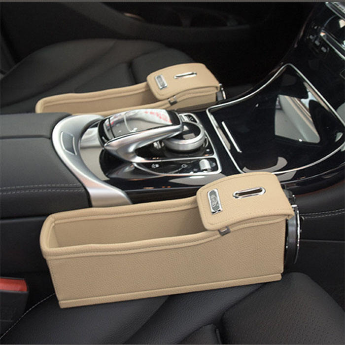 Car Chair Seat Organizer with Coin Box and Cup Holder - 2 Pack - Delicate Leather