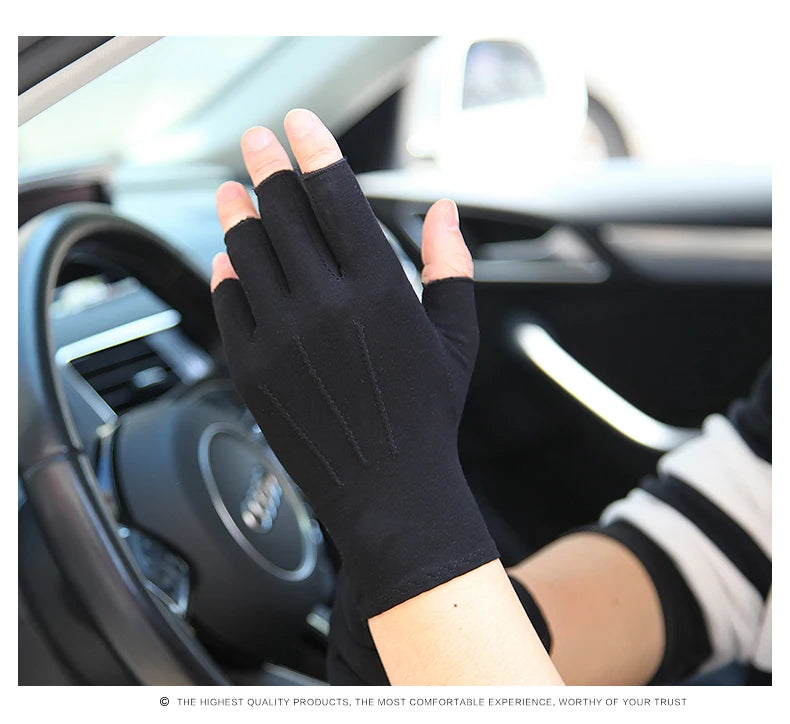 Unisex Semi-Finger Sunscreen Gloves - Non-Slip, Thin Style for Spring and Summer Driving - Delicate Leather