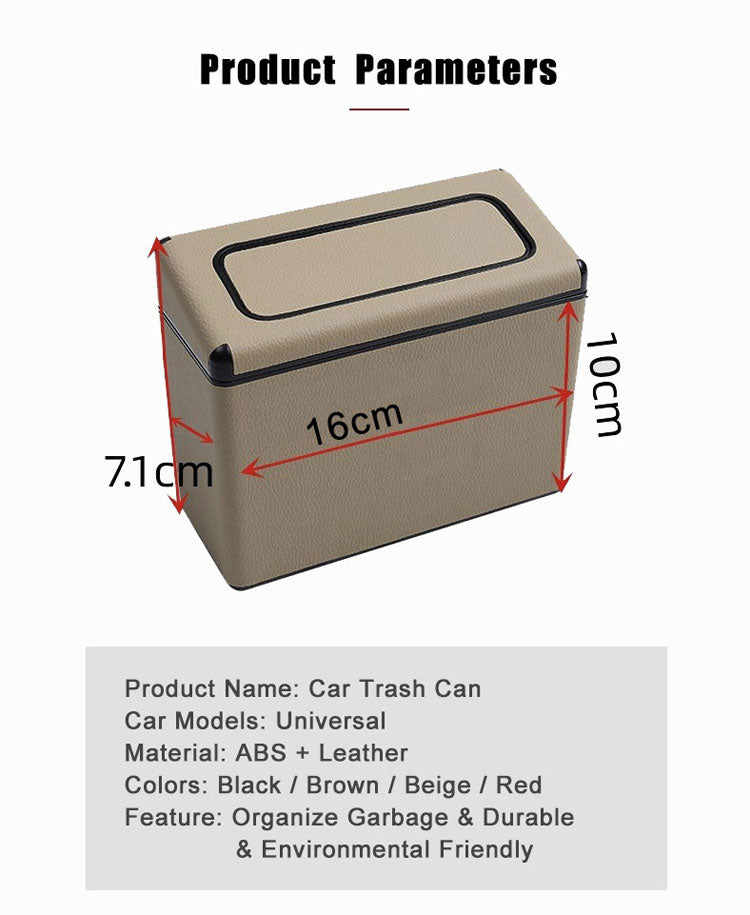Car Trash Bin Waterproof Portable Garbage Can with Lid, Fit with all car, Mini Car Accessories with Lid and Trash Bag, Cute Car Organizer Bin, Small Garbage Can for Storage and Organization - Delicate Leather