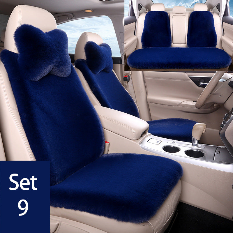 Luxury 9-Piece Set Fur Car Seat Cover Cushion with Neck Pillow for Winter - Delicate Leather