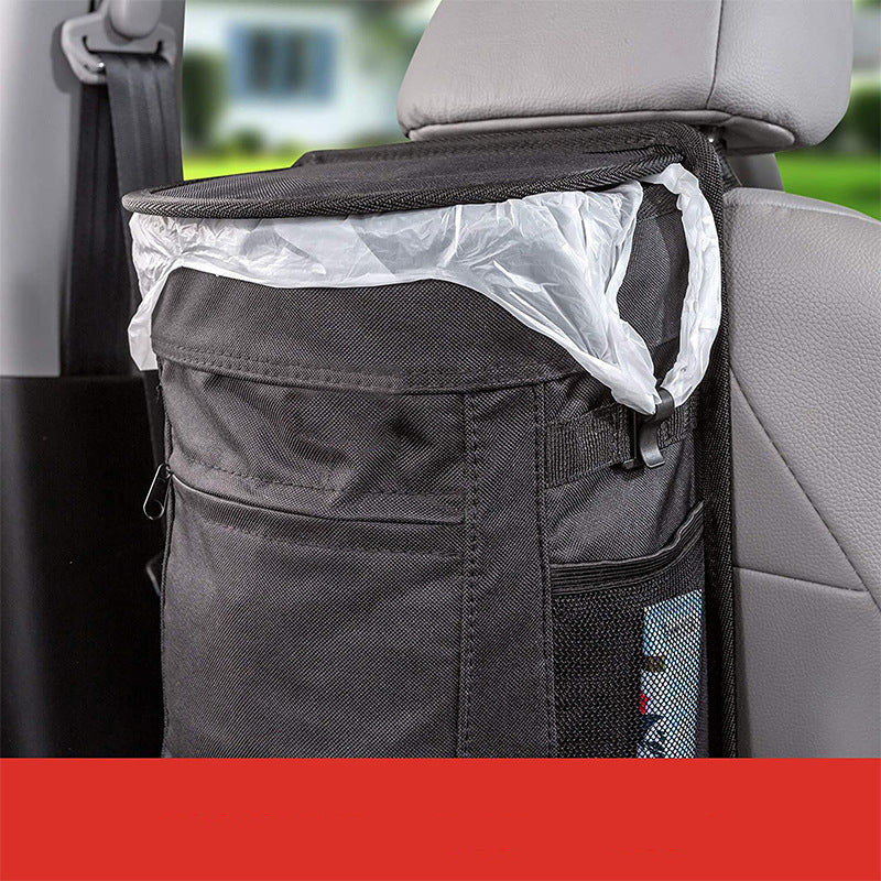 Spill-Proof 2.5 Gallon Hanging Car Trash Can with Lid - Odor Blocking and Removable Liner - Delicate Leather